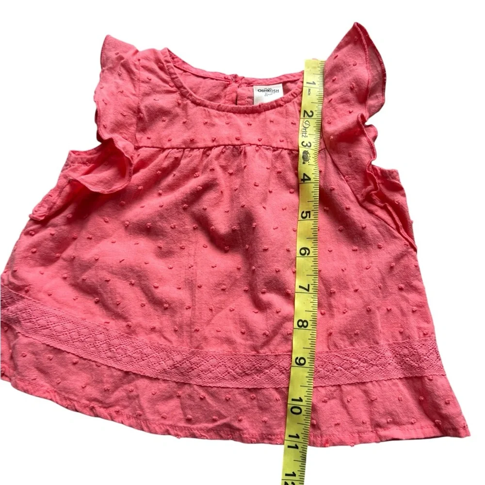 Osh Kosh Baby Girls‎ 6M Pink Cotton Blouse, Ruffled Sleeves, Puff Embroidery